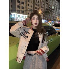 美式高街重磅刺绣字母棒球服女秋冬潮牌情侣夹棉加厚宽松夹克外套