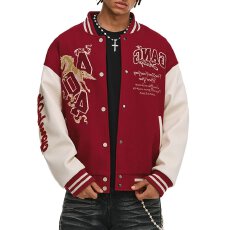 批发美式高街重工刺绣字母棒球服男女红色马年2026本命年宽松<b class='q'>情侣</b><b class='q'>外套</b>