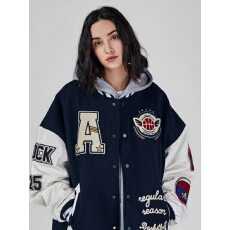 批发美式潮牌刺绣字母棒球服男2026秋冬加厚街头hiphop高街情侣装上衣