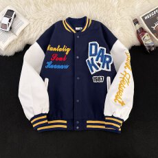 批发国潮牌刺绣字母棒球服男春秋款美式街头宽松情侣休闲加厚夹克外套