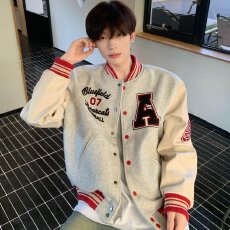 批发美式复古重磅撞色拼接字母刺绣棒球服外套男春秋新款百搭情侣夹克