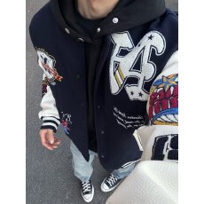 美式复古字母刺绣棒球服外套男女秋冬季新款宽松休闲百搭情侣上衣