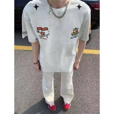 批发美式复古字母刺绣徽章短袖T恤男夏季潮牌宽松小众vib圆领情侣上衣