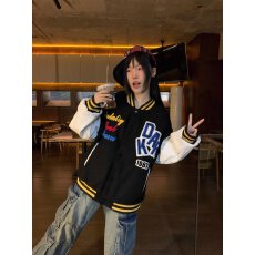 批发2026新款植绒刺绣字母棒球服女春秋潮牌加厚休闲百搭外套<b class='q'>夹克</b>上衣