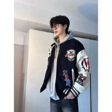 美式复古国潮牌刺绣棒球服外套宽松百搭休闲拼接情侣夹克上衣男女