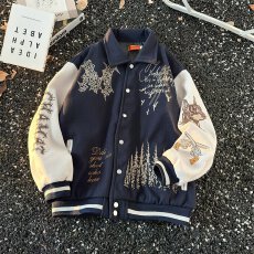 美式复古学院风重工拼色棒球服外套男春秋宽松休闲杜宾犬刺绣夹克