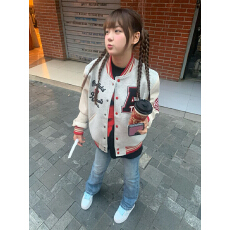 美式复古高街植绒刺绣棒球服女秋冬设计感小众潮牌情侣装夹克外套