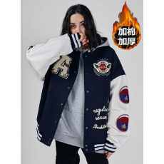 美式潮牌刺绣字母棒球服男2026秋冬加厚街头hiphop高街情侣装上衣