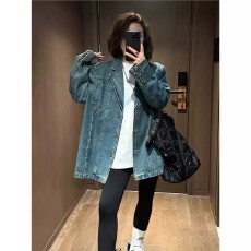 批发独特超好看减龄韩系小香风设计感牛仔西装外套<b class='q'>女</b>2025早秋新款