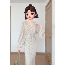 批发茶歇法式气质女神范碎花裙女春装小个子温柔风<b class='q'>雪纺</b>连衣裙<b class='q'>两件套</b>装