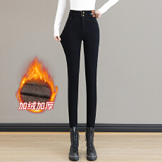 批发信用极好 实拍加绒加厚休闲裤女外穿秋冬季高腰显瘦黑色<b class='q'>小脚裤</b>