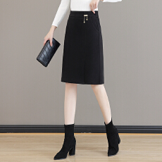 批发信用极好 实拍半身裙女2025秋冬季新款高腰显瘦a字开叉包臀裙子