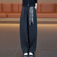 批发信用极好 实拍阔腿裤女2025新款高腰窄版直筒<b class='q'>休闲裤</b>高级感西装裤