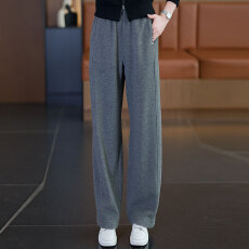 批发信用极好 实拍2025冬季秋冬阔腿裤条纹中厚高腰<b class='q'>休闲裤</b>复古弯刀裤