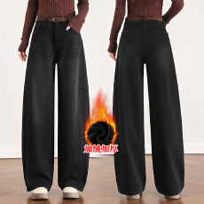 批发信用极好 <b class='q'>实拍</b>复古加绒牛仔女冬季2025高腰显瘦小个子九分烟管<b class='q'>裤</b>