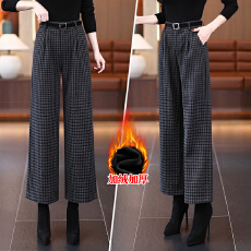 批发信用极好 实拍加绒复古格子<b class='q'>九分裤</b>女2025冬季新款宽松高腰阔腿裤