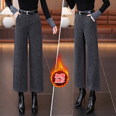 批发信用极好 实拍加厚加绒高腰窄版阔腿裤女2025<b class='q'>冬</b>季新款八分直筒裤