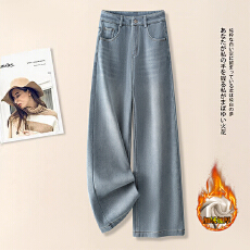 批发信用极好 实拍加绒保暖牛仔裤女冬季2025高腰显瘦垂感百搭直筒裤