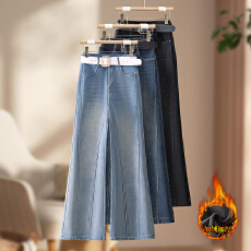 批发信用极好 实拍加绒加厚微喇<b class='q'>牛仔裤</b>2025秋冬高腰显瘦复古喇叭裤女