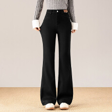 批发信用极好 实拍黑色加绒微喇牛仔<b class='q'>裤</b>女高腰<b class='q'>修身</b>弹力直筒喇叭<b class='q'>裤</b>