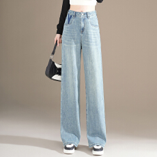批发信用极好实拍高腰窄版直筒牛仔裤女2026新款春秋小个子阔腿拖地裤