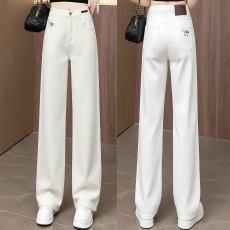 批发信用极好实拍小白马直筒牛仔裤女2026年春季刺绣高腰弹力显瘦裤