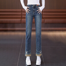 批发信用极好实拍刺绣烟管牛仔裤女春秋季2026新款<b class='q'>高腰</b>九分直筒<b class='q'>小脚裤</b>