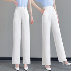 批发小众设计感提花盘扣高腰阔腿裤女春夏垂感显瘦直筒<b class='q'>休闲</b>新中式<b class='q'>长裤</b>