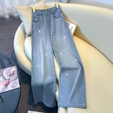 批发信用极好实拍满天星烫钻直筒牛仔裤女春2026新款百搭爆款阔腿裤