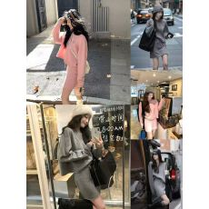 批发<b class='q'>夏</b>诗文 美高俱乐部 全羊毛圆领刺绣粉色毛衣/高腰A字针织半裙女冬