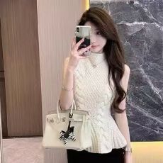 批发人鱼妖姬温柔气质收腰A字裙摆无袖麻花针织背心