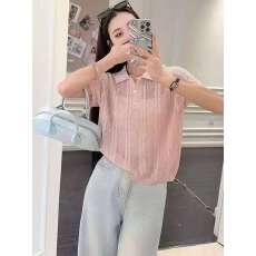 批发夏季薄款polo领女士短袖t恤2026新款设计感小众短款针织镂空上衣