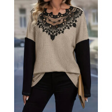 批发已出货<b class='q'>欧美</b>跨境亚马逊外贸蕾丝拼接镂空宽松长袖上衣2025独立站