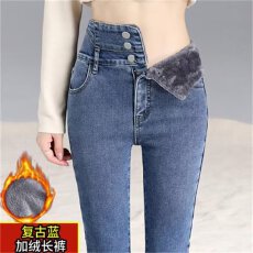 批发量大更优惠 =加绒加厚牛仔裤女士秋冬季高腰显瘦紧身小脚铅笔长裤