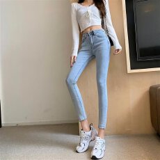 批发量大更优惠 高腰牛仔裤女2025年款蓝色铅笔显瘦九分<b class='q'>弹力</b>小脚裤子