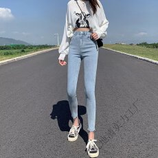 批发量大更优惠 高腰牛仔裤女2025年款蓝色铅笔显瘦九分<b class='q'>弹力</b>小脚裤子