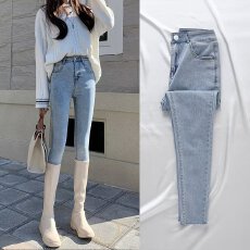 批发量大更优惠 高腰牛仔裤女2025年款蓝色铅笔显瘦九分<b class='q'>弹力</b>小脚裤子