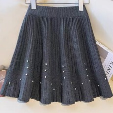 批发2025年秋冬显瘦百搭高腰炮珠钉钻针织短裙百褶裙a字裙半身裙