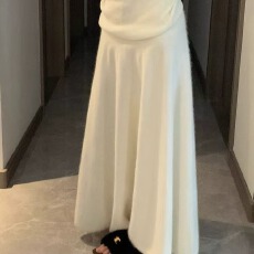 批发米白色浣熊绒秋冬百搭含羊毛半身裙加厚中长款a字鱼尾裙