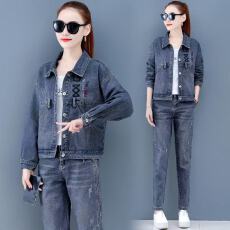 批发秋季牛仔套装女2025春秋装新款洋气减龄<b class='q'>显瘦</b><b class='q'>外套</b>上衣牛仔裤两件套