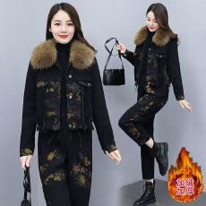 批发牛仔套装女加绒加厚2025冬季新款时髦洋气减龄显瘦爆款<b class='q'>棉衣</b>两件套