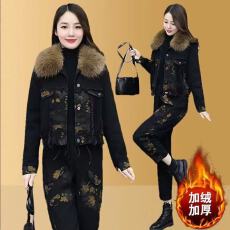 批发牛仔套装女加绒加厚2025冬季新款时髦洋气减龄显瘦爆款<b class='q'>棉衣</b>两件套