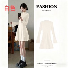 批发<b class='q'>黑色</b>半高领配大衣内搭连衣裙子2025新款女秋冬季法式气质打底短裙