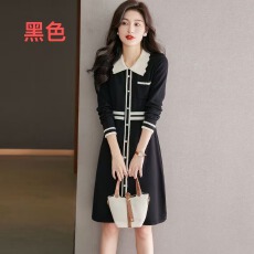 批发韩国气质名媛小香风针织<b class='q'>连衣裙</b>女2025秋冬新款赫本风显瘦小黑裙