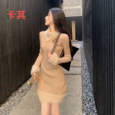 批发2025早<b class='q'>秋</b>新款法式针织拼接连衣裙女小个子高级感气质收腰包臀短裙