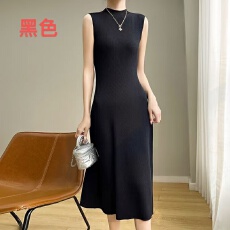 批发2026夏款无袖半高领冰丝打底针织连衣裙女装<b class='q'>春</b>秋中长伞裙