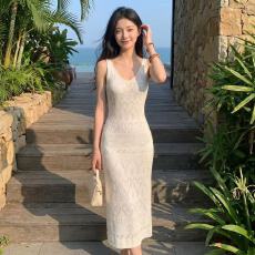 批发高级感长裙子女2026夏季新款小个子收腰气质针织连衣裙