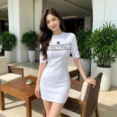 批发小香风白色<b class='q'>提花</b>针织短袖<b class='q'>连衣裙</b>女夏季收腰显身材包臀裙子气质短裙