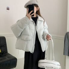 批发磨毛翻领2025<b class='q'>冬</b>季新款白鸭绒百搭时尚宽松加厚休闲羽绒服女