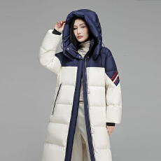 批发拼色长款2025新款白鸭绒羽绒服女长款过膝宽松保暖加厚外套